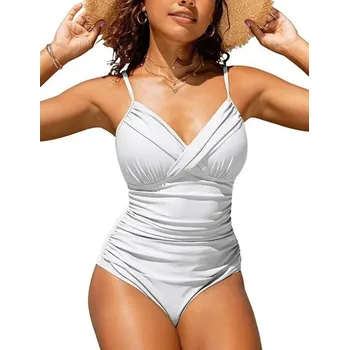 Dámské plavky Dámské jednodílné plavky s překříženým výstřihem Tvarující střih Stažení na bocích Nastavitelná ramínka Elegantní letní design bílá L