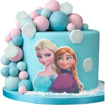 Party dekorace Sada dekorací na dort Ledové království (1 ks Elsa a Anna (10 cm x 11 cm), 6 ks sněhová vločka (prům 2,5 cm))