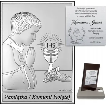 Obraz STŘÍBRNÝ OBRAZ DÁREK PAMÁTKA K PRVNÍMU SVATÉMU PŘIJÍMÁNÍ - Gravírování VĚNOVÁNÍ DÁREK