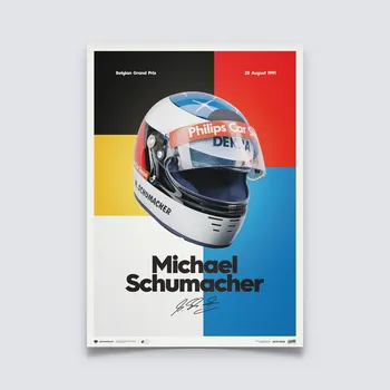 Sběratelský sportovní předmět Automobilist Posters | Michael Schumacher - Helmet - 1991, Limited Edition of 200, 50 x 70 cm