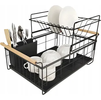 Odkapávač na nádobí ODKAPÁVAČ NA NÁDOBÍ PŘÍBORY HRNÍČKY DVOUÚROVŇOVÝ S TÁCEM VOLNĚ STOJÍCÍ VELKÝ