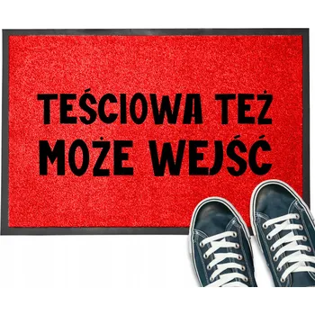 Vstupní rohožka červená ke dveřím NÁPIS "I tchyně může vstoupit" VZ