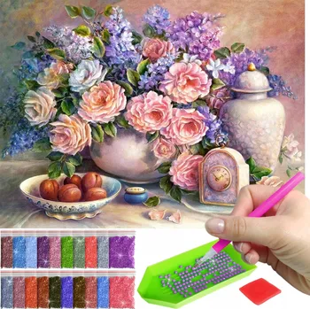 Obraz Diamantová výšivka Diamond painting Velký mozaikový set obraz doplňky květiny