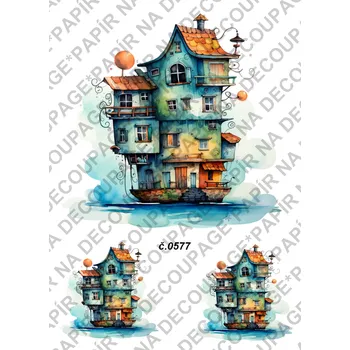 Umělecký papír Rýžový a soft papír na decoupage - Domy - KB0577 Materiál: Soft, Rozměr: A4