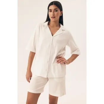 Dámské pyžamo Dámské propínací pyžamo Henderson Nilsa 2 - bavlněná vaflovina Krémová S