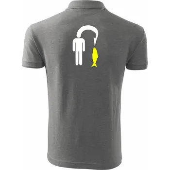 Pánská košile Rybaření - Člověk na háčku - Polokošile pánská Pique Polo 203 - 4XL ( Tmavě šedý melír )