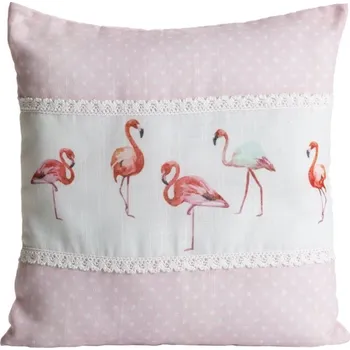 Povlak na dekorativní polštářek Povlak na polštář 40x40 Dekorační Flamingo Bílý+Růžový