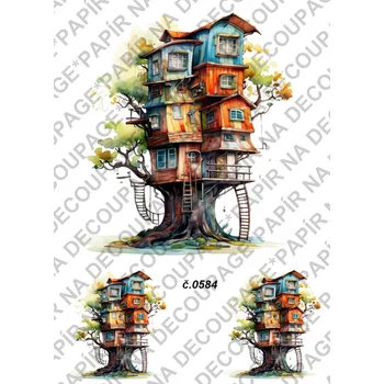 Umělecký papír Rýžový a soft papír na decoupage - Domy - KB0584 Materiál: Soft, Rozměr: A4