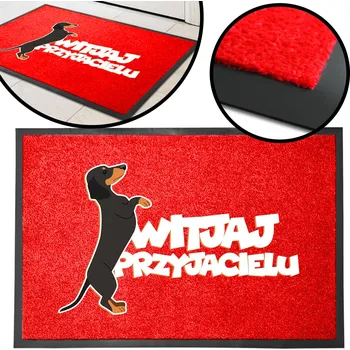 Rohožka Vstupní rohožka před dveře červená 40x60 cm - Nápis Vítej příteli (WZ)
