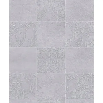 Tapeta Šedá tapeta vzor dlaždice s rostlinným ornamentem vinylová na vliesu