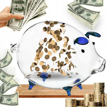 Pokladnička Skleněné prasátko pokladnička KROSNO průhledné s efektem praskání (crackle) k rozbití