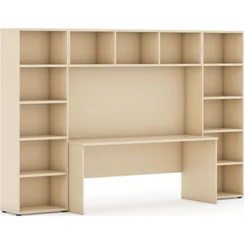 Knihovna Sestavy knihoven INTEGRO se stolem, nižší, 2950 x 700/400 x 1920 mm, bříza