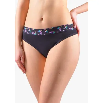 Dámské spodní prádlo GINA dámské kalhotky klasické s úzkým bokem, úzký bok, šité, s potiskem Disco XVII 10274P - černá fialová - 50/52