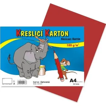 Barevný papír Karton barevný kreslicí A4 (210 x 297mm), 50 listů /180g červený