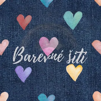 Úplet, Barevná srdíčka na jeans (E) (Top kvalitní úplet Bella digitisk)
