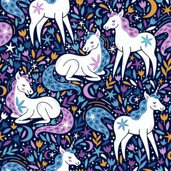 Úplet Jednorožci, drobné kytičky (E) (Top kvalitní úplet Bella digitisk)