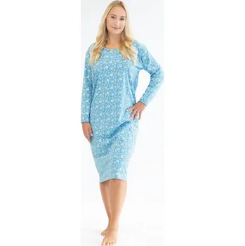 Dámská noční košile GINA dámské košilka noční dámská dlouhý rukáv, šité, s potiskem 19163P - sv. tyrkysová bílá - S