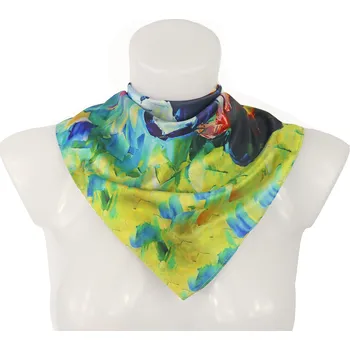 Šátek Dámský oboustranný hedvábný šátek RR3055 letuška s potiskem malby - vlčí máky a malba tančícího páru 9001637-6