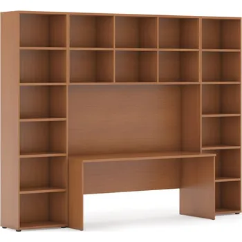 Knihovna Sestavy knihoven INTEGRO se stolem, vyšší, 2950 x 700/400 x 2300 mm, třešeň