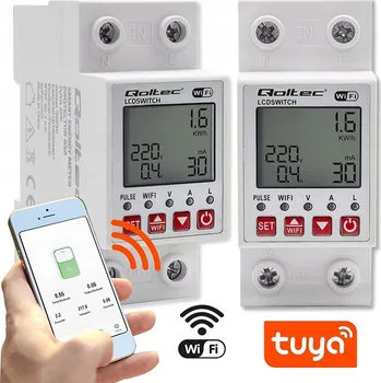Qoltec Inteligentní relé 63A WiFi s měřičem spotřeby energie DIN Tuya Časovač