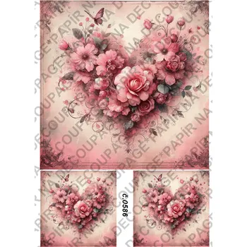Umělecký papír Rýžový a soft papír na decoupage - Vintage srdce - KB0586 Materiál: Soft, Rozměr: A4