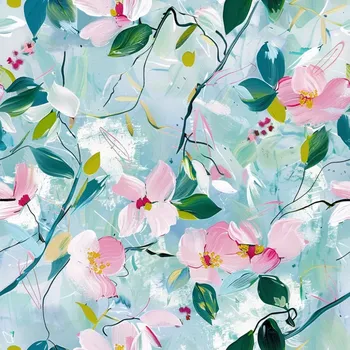 Úplet, Jablůňkové květy na mátové (E) (Top kvalitní úplet Bella digitisk)