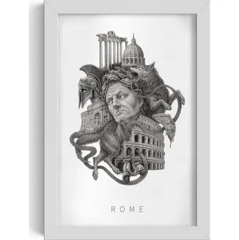 Obraz Závěsný obraz rámeček Černobílý Řím Koloseum Vlčice Pantheon Pizza 20x30