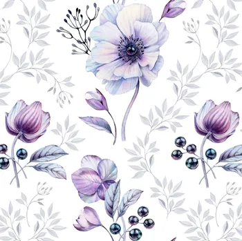 Úplet Fialové květy na světlé (E) (Top kvalitní úplet Bella digitisk)