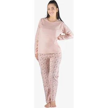 Dámské pyžamo Dámské dlouhé pyžamko - pleťová tweed - M