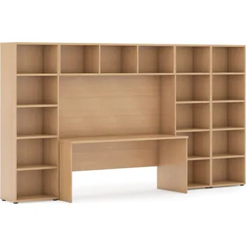 Knihovna Sestavy knihoven INTEGRO se stolem, nižší/širší, 3350 x 700/400 x 1920 mm, buk