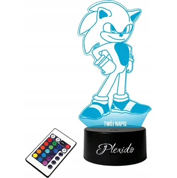 Lampička LAMPKA na SKLE Bajka Sonic Błyskawica 3D LED RGB + DÁLKOVÝ OVLADAČ 16 BAREV