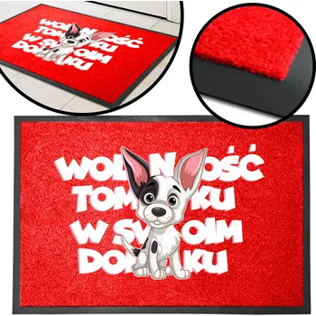 Rohožka VCHODOVÁ ROHOŽKA ČERVENÁ 40X60 NÁPISY "SVOBODA, TOMÁŠI, U SEBE DOMA" VZOR