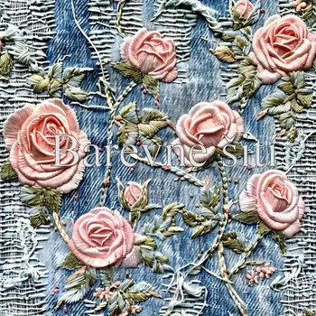 Úplet, Růžové růže na jeans (E) (Top kvalitní úplet Bella digitisk)