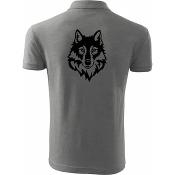 Pánská košile Hlava vlka černobílá (Hana-creative) - Polokošile pánská Pique Polo 203 - 4XL ( Tmavě šedý melír )