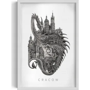 Obraz Elegantní obraz do obýváku Černobílý Krakov Drak Wawelski Lajkonik 40x60