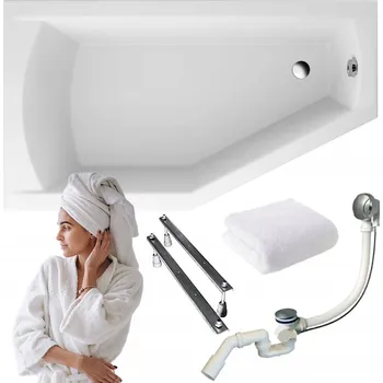 Vana Asymetrická akrylátová vana Polimat SELENA, boční odtok, 150 x 90 cm