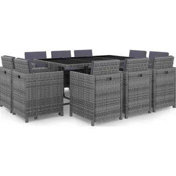 VidaXL 11dílná zahradní sedací souprava s polstry, PE ratan, šedá