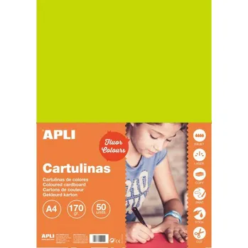 Barevný papír APLI barevný papír, A4, 170 g, fluo-zelený - 50 ks