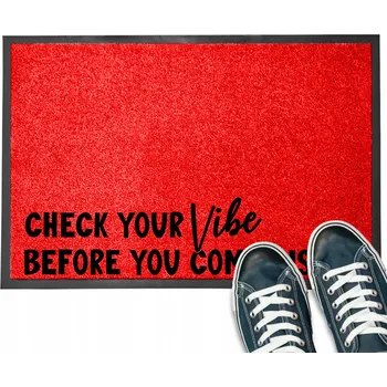 Vstupní rohožka červená 40x60 cm pod dveře s NÁPIS CHECK YOUR VIBE - vzor