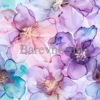 Úplet, Průsvitné květy fialkovozelenkavé (E) (Top kvalitní úplet Bella digitisk)