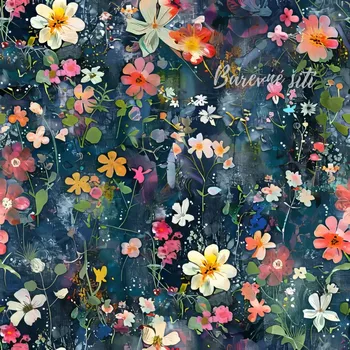 Úplet, Různobarevné kytičky na jeans (E) (Top kvalitní úplet Bella digitisk)