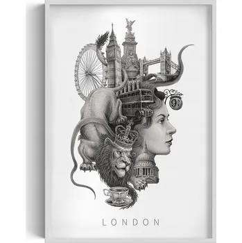 Obraz Obraz na zeď rám Černobílý Londýn Big Ben Tower Bridge Autobus 70x100