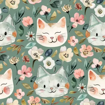 Úplet, Kočičí hlavy, květy, zelenkavá (E) (Top kvalitní úplet Bella digitisk)