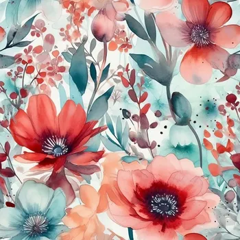 Úplet, Červené květy, zelené akvarel pozadí (E) (Top kvalitní úplet Bella digitisk)