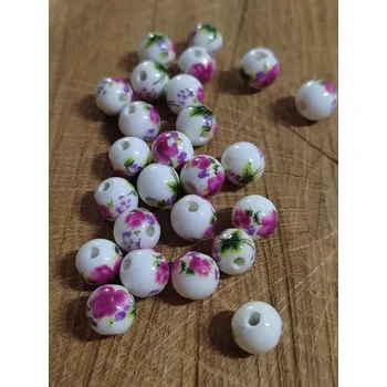 Korálek Porcelánové korálky s květy Ø8 mm barva vínová
