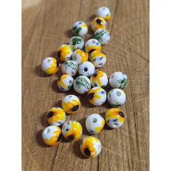 Korálek Porcelánové korálky s květy Ø8 mm barva žlutá