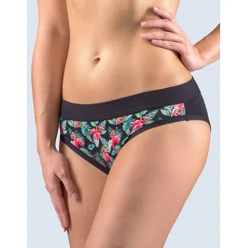 Dámské spodní prádlo GINA dámské kalhotky bokové se širokým bokem, širší bok, šité, s potiskem Disco Bamboo 2 16168P - černá lahvová - 34/36