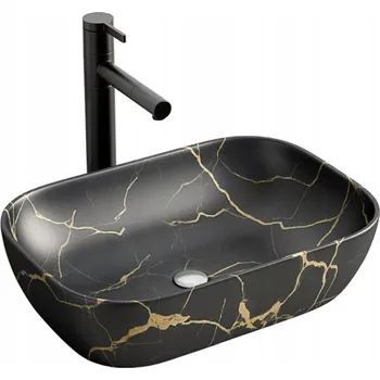 Umyvadlo UMYVADLO NA DESKU ČERNÉ MATNÉ MARMOROVÉ SE ŽILKAMI OVÁLNÉ KERAMICKÉ 46,5x33 CM