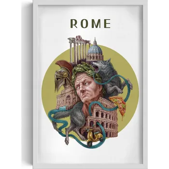 Obraz Nástěnný obraz do obýváku, kuchyně: Řím Koloseum, Vlčice, Pantheon, Pizza 40x60 cm