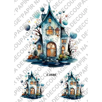 Umělecký papír Rýžový a soft papír na decoupage - Domy - KB0580 Materiál: Soft, Rozměr: A4